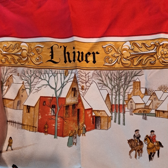 Hermes Red and Gold Equestrian Scarf - Picture 3 of 14